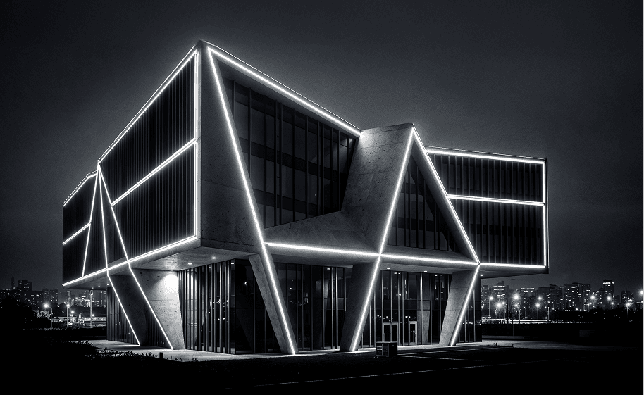 Modern Steel Structure Building at Night